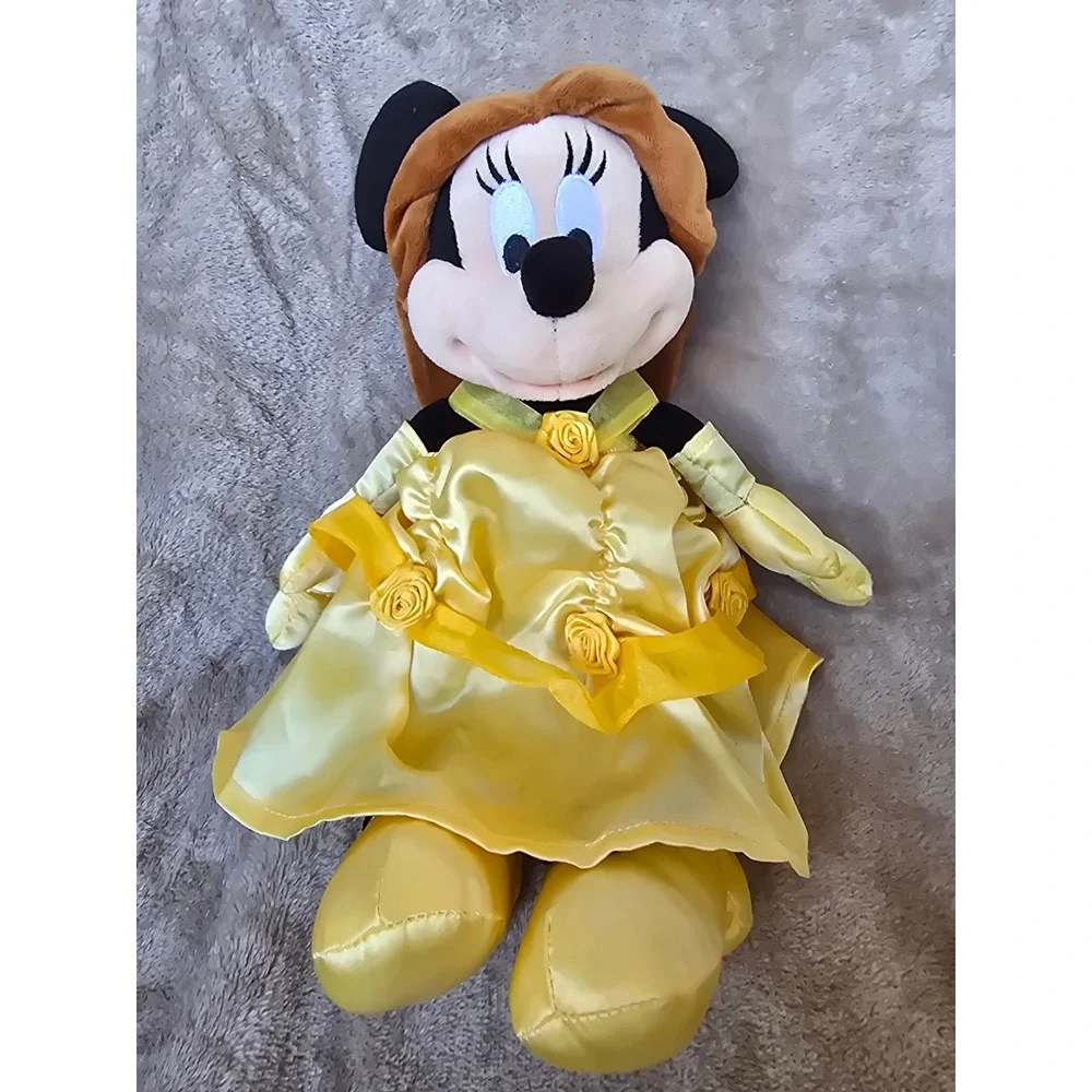 Disney Parks Minnie Mouse Belle Beauty and the Beast Plush Yellow Dress Rosettes